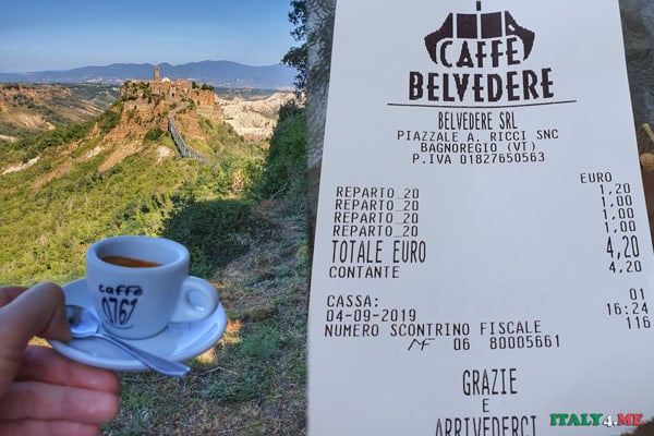 Кофе в баре с панорамным на Чивита ди БАньореджо